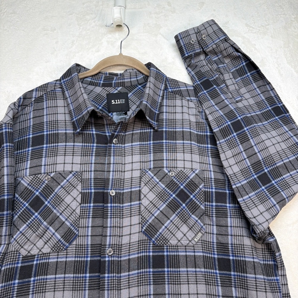 5.11 Tactical Plaid Button Up Shirt Mens 2XL Gray Work Utility Outdoor EDC